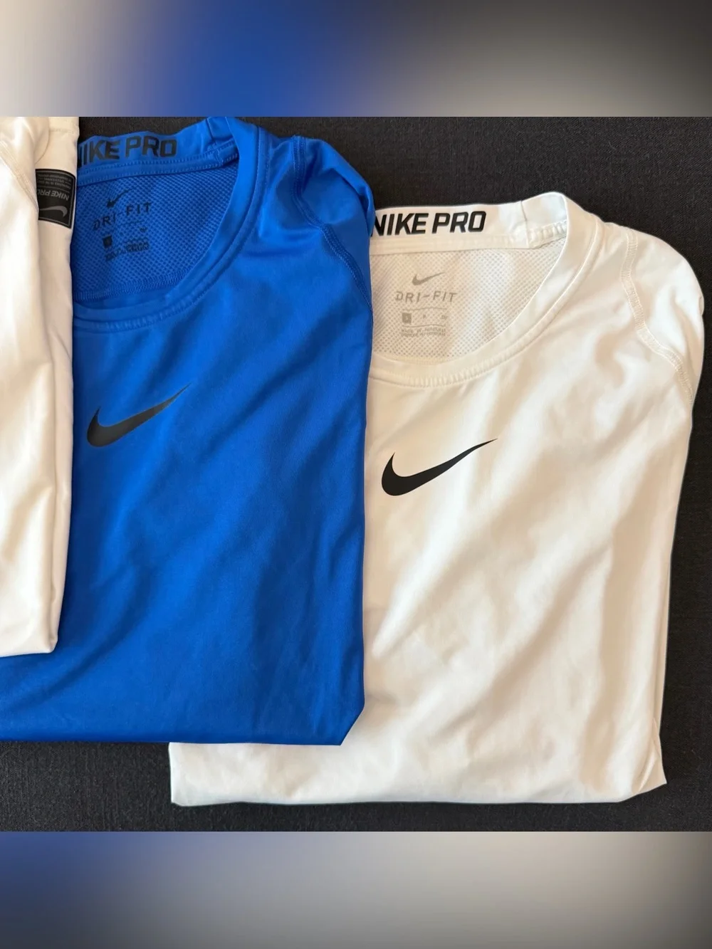 Nike Dri-FIT Long Sleeve Tees in White, Royal Blue & Gray - Lot of 4